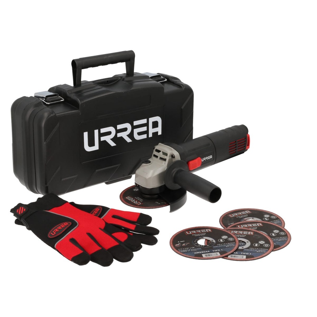 Juego de mini esmeriladora con accesorios 7 piezas, con caja plástica Urrea