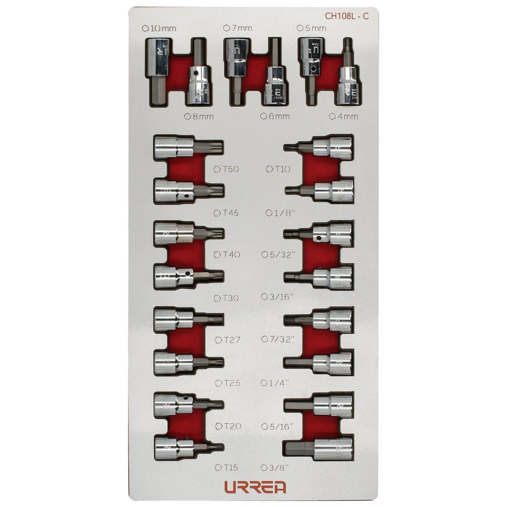 Juego de dados cuadro de 3/8" varias puntas 22 piezas, CH108L-C Urrea