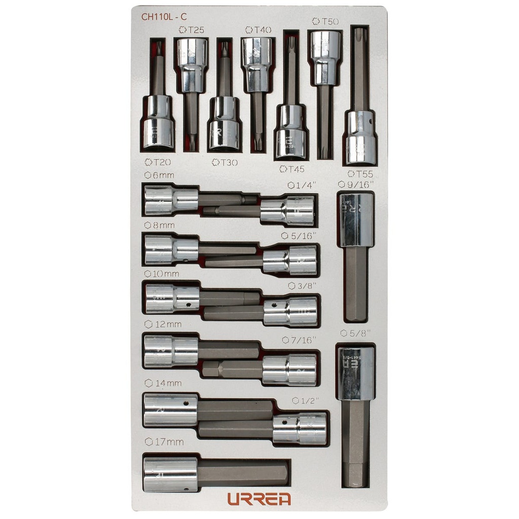 Juego de dados cuadro de 3/8" varias puntas 20 piezas, CH110L-C Urrea