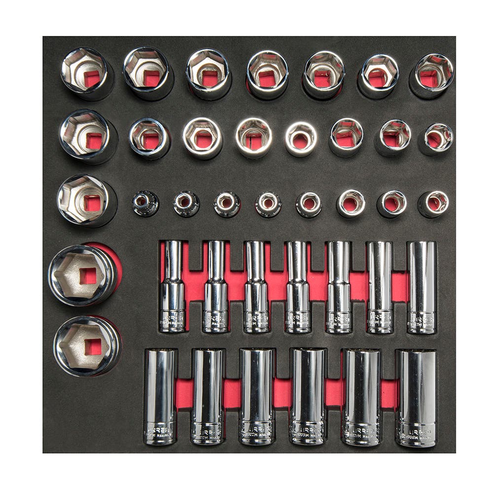 Juego de dados cortos y largos cuadro de 1/2" métricos 39 piezas, CH207-C Urrea