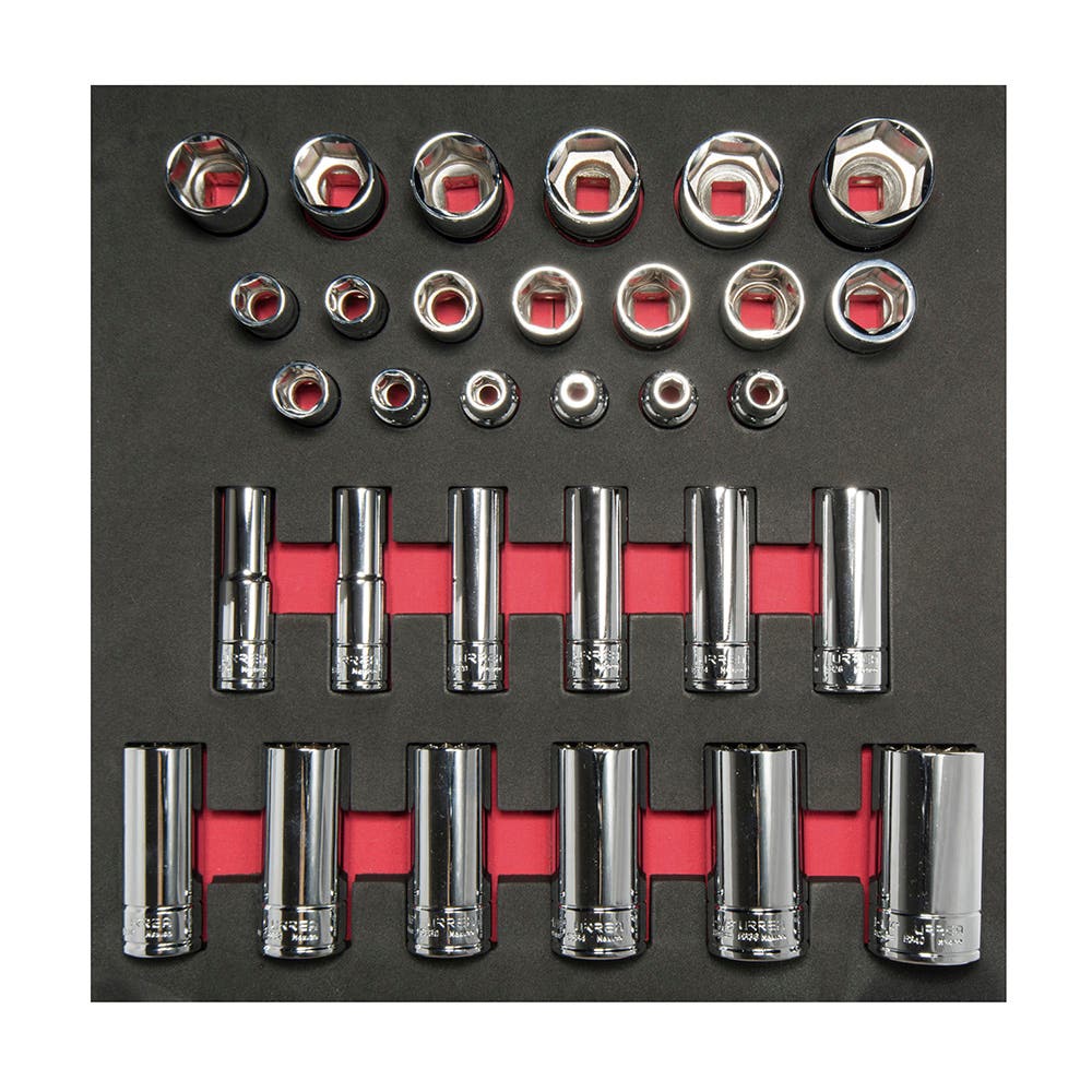 Juego de dados cortos y largos cuadro de 1/2" en pulgadas 31  piezas, CH206-C Urrea