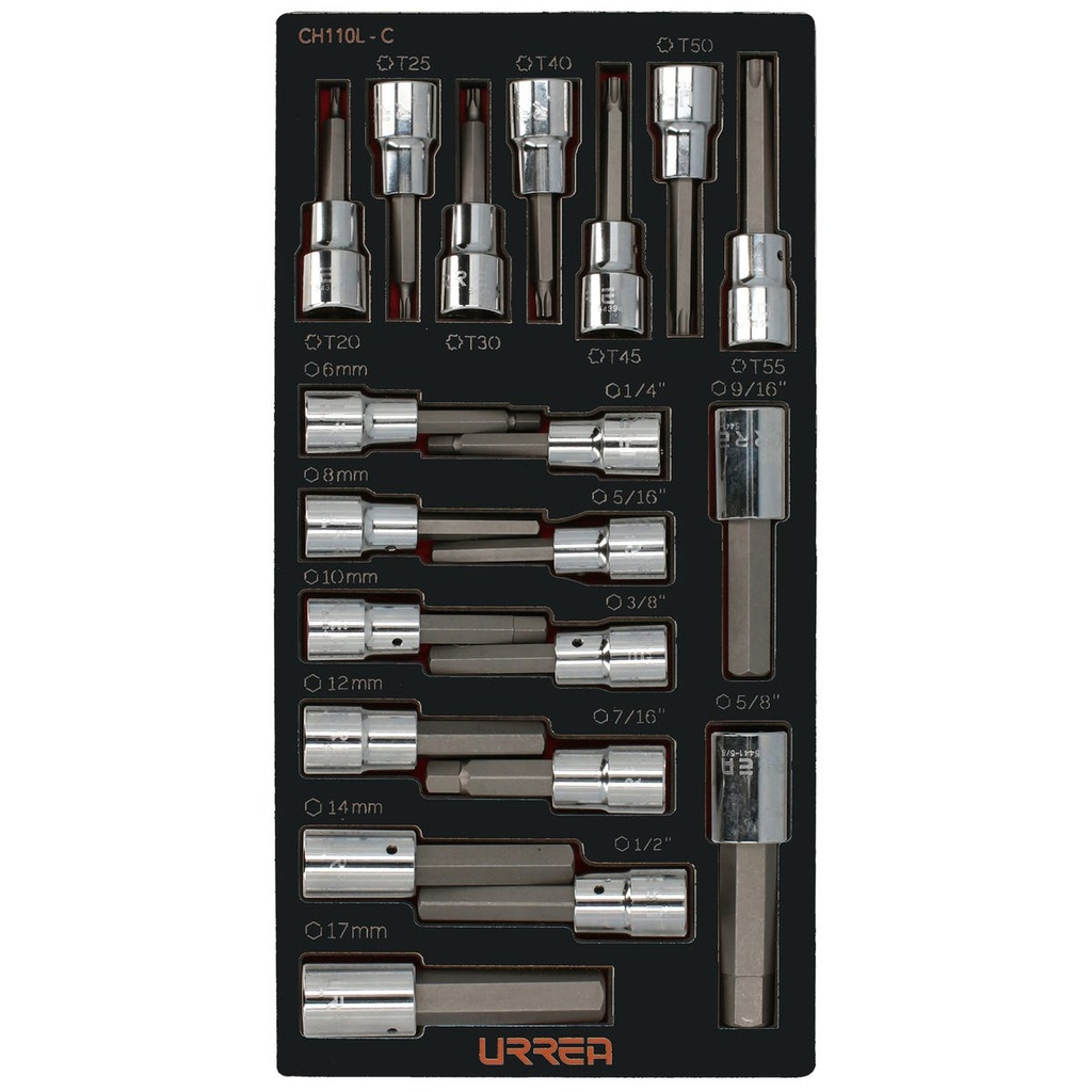 Juego de dados cuadro de 1/2" varias puntas 20 piezas, CH110-C Urrea