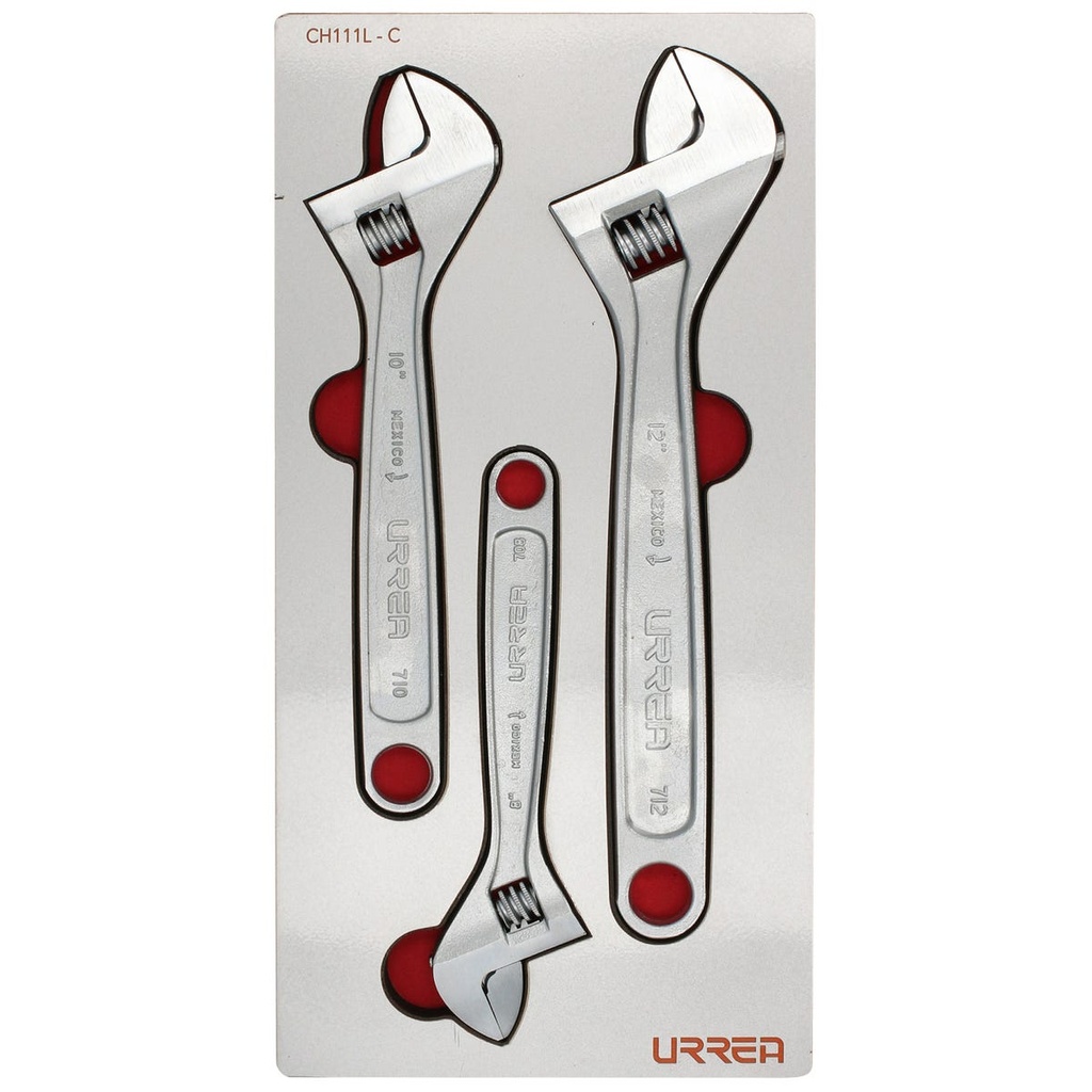 Juego de llaves ajustables cromadas con cubierta laminada 3 piezas, CH111L-C Urrea