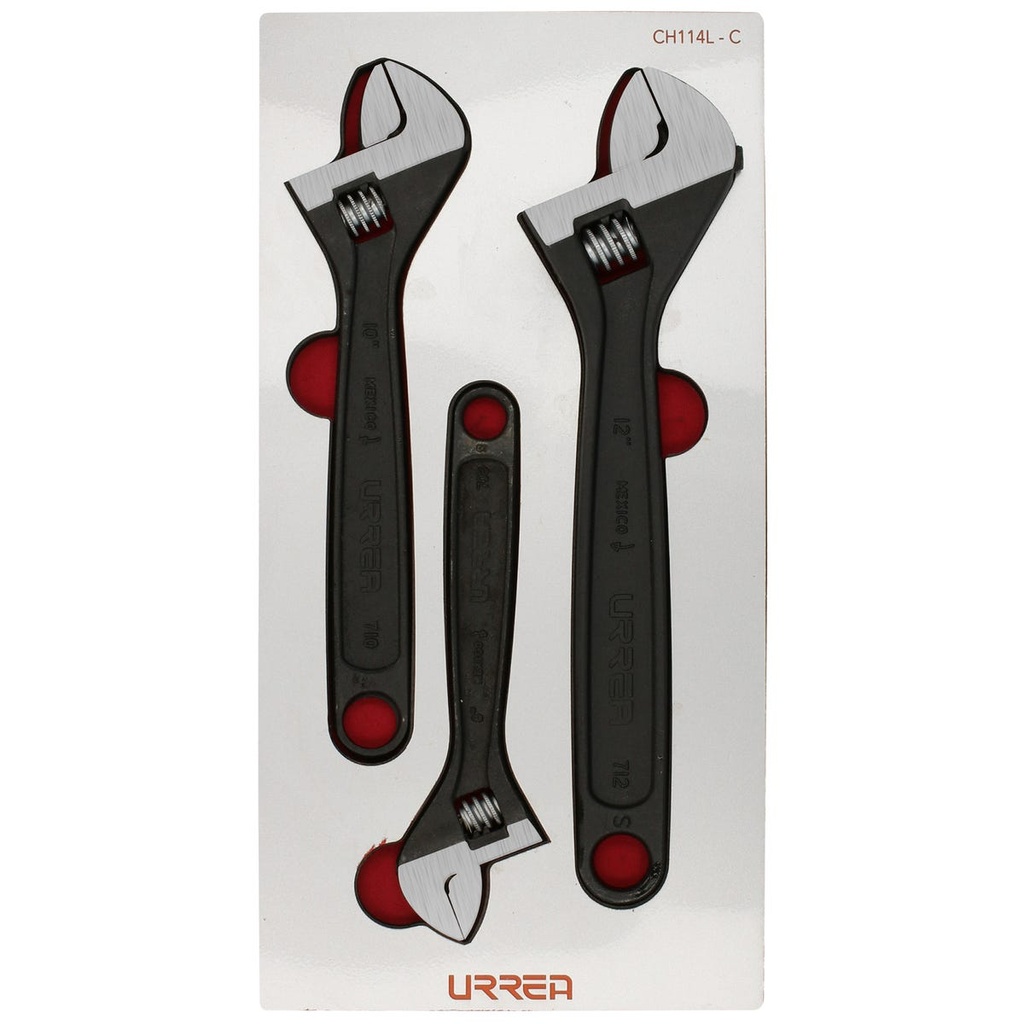 Juego de llaves ajustables fosfatizadas con cubierta laminada 3 piezas, CH114L-C Urrea