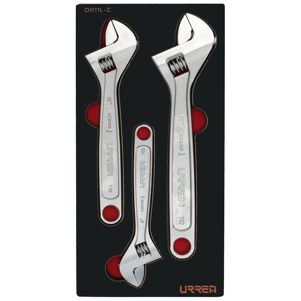 Juego de llaves ajustables cromadas 3 piezas, CH111-C Urrea