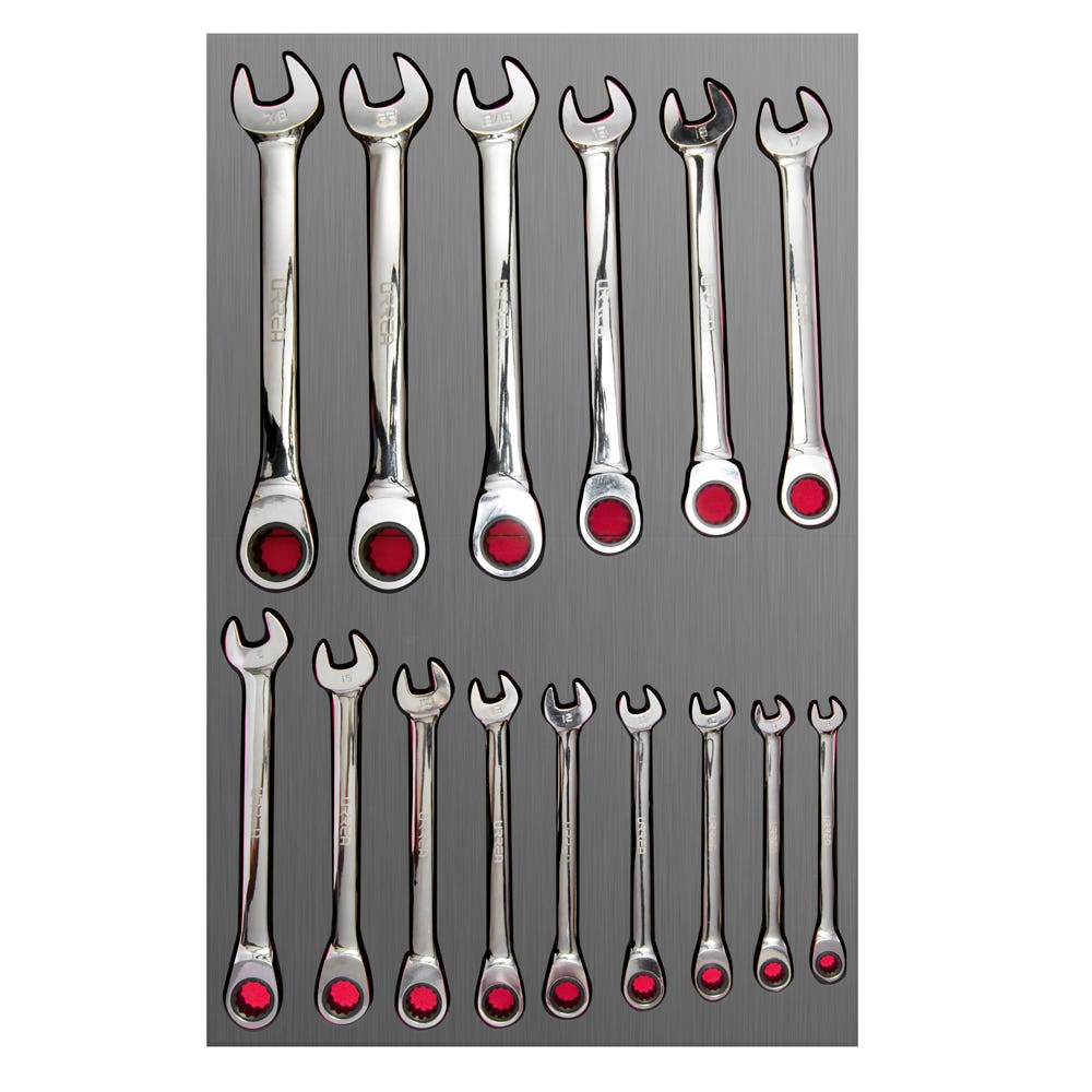Juego de llaves combinadas de matraca métricas 15 piezas, CH313L-C Urrea
