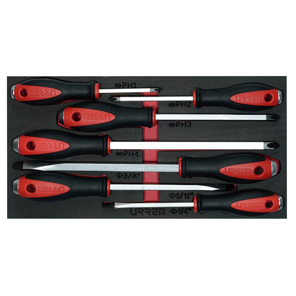 Juego de destornilladores con mango bimaterial de golpe combinado 7 piezas, CH128-C Urrea