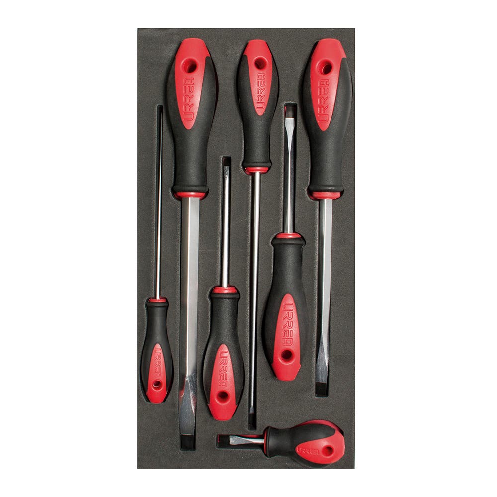 Juego de destornilladores con mango bimaterial punta plana 7 piezas, CH117-C Urrea