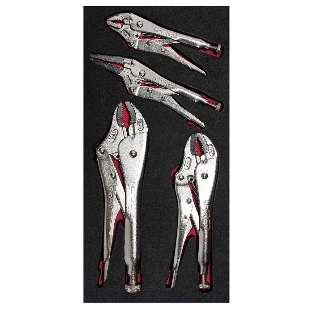 Juego de pinzas de presión 4 piezas, charola CH127-C Urrea