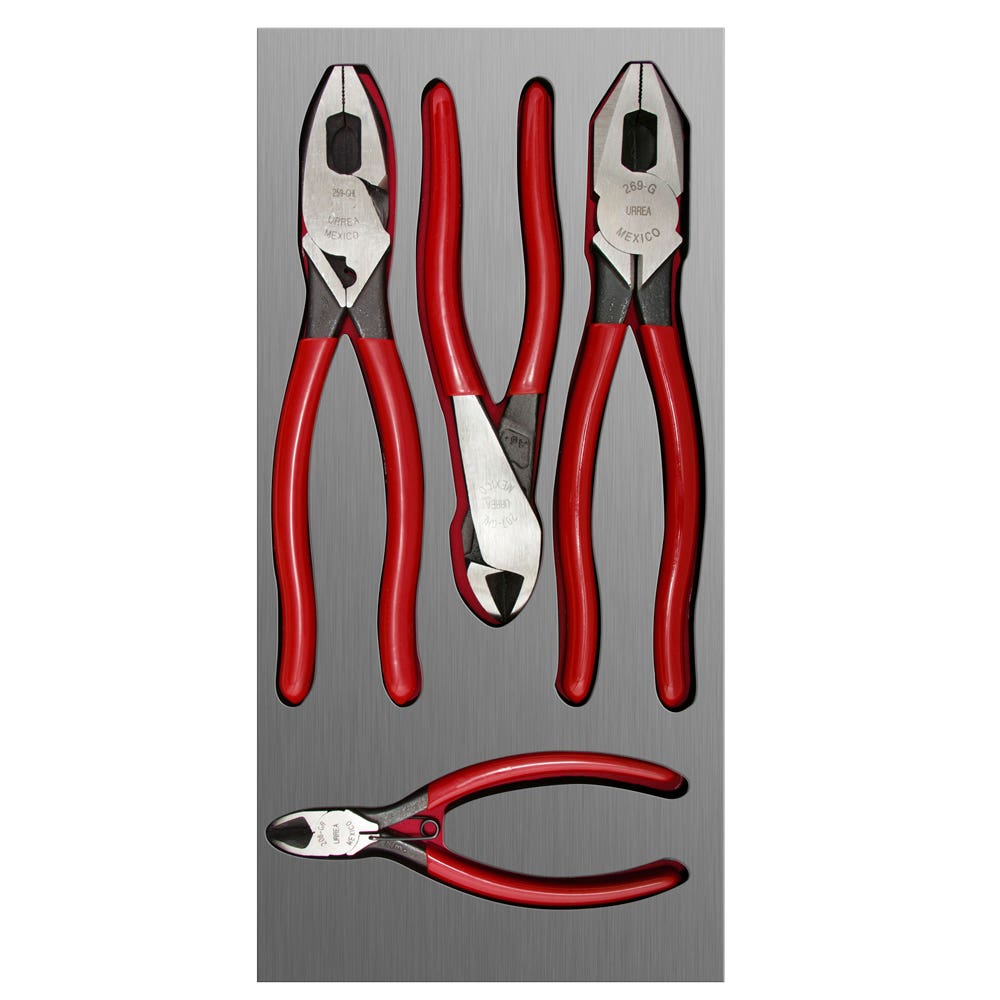 Juego de pinzas para electricista 4 piezas, charola CH126L-C Urrea