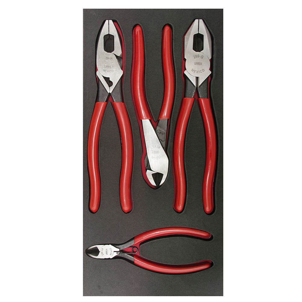 Juego de pinzas de electricista 4 piezas, charola CH126-C Urrea