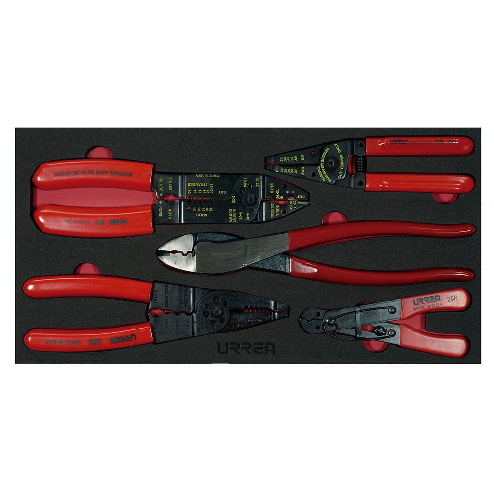 Juego de pinzas pela cable 5 piezas, charola CH130-C Urrea