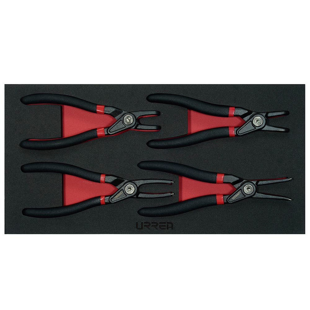 Juego de pinzas para anillos de retención 4 piezas, charola CH131-C Urrea