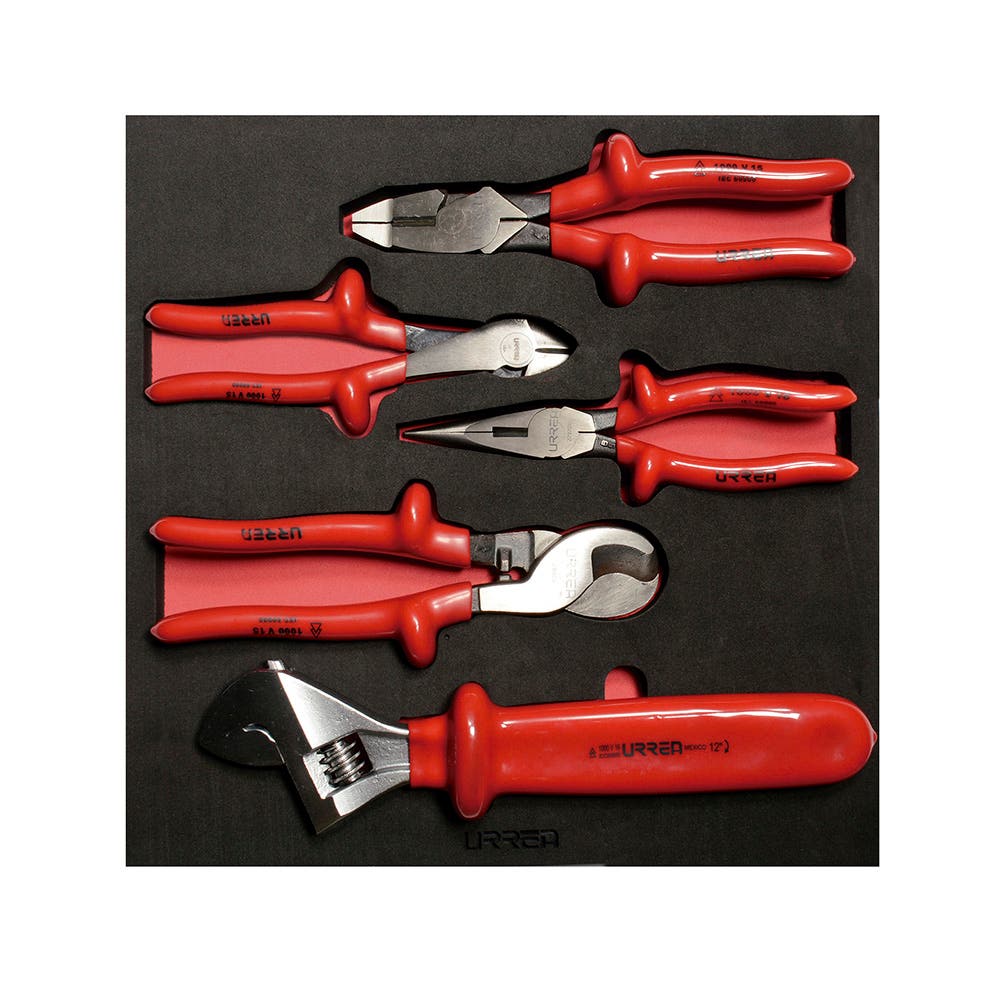 Juego de pinzas y llave ajustable 1000 V 5 piezas, charola CH220-C Urrea
