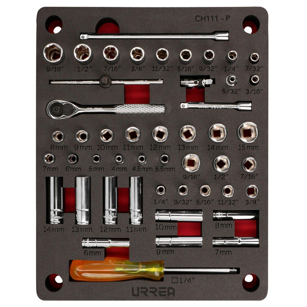 Juego de dados y accesorios cuadro de 1/4" combinados 48 piezas, CH111P-C Urrea