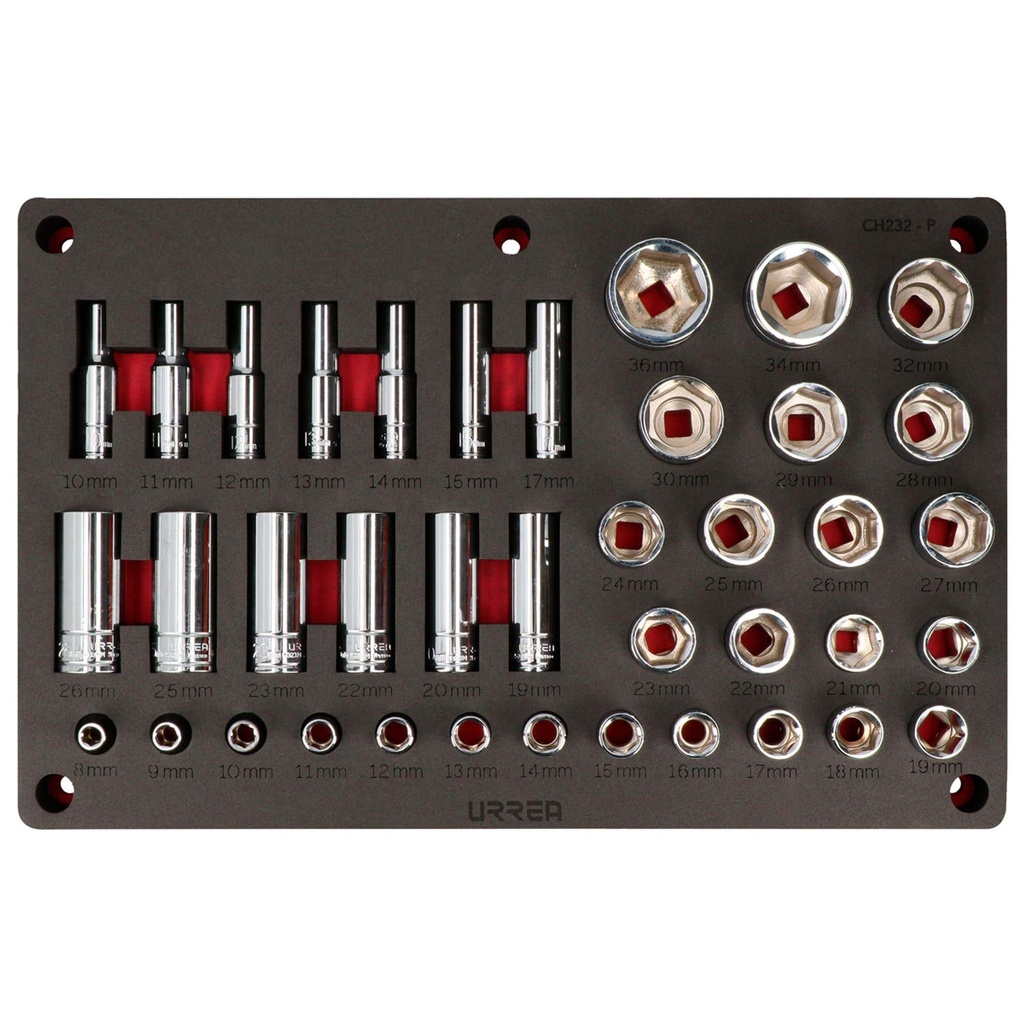 Juego de dados métricos cuadro de 1/2" 39 piezas, CH232P-C Urrea