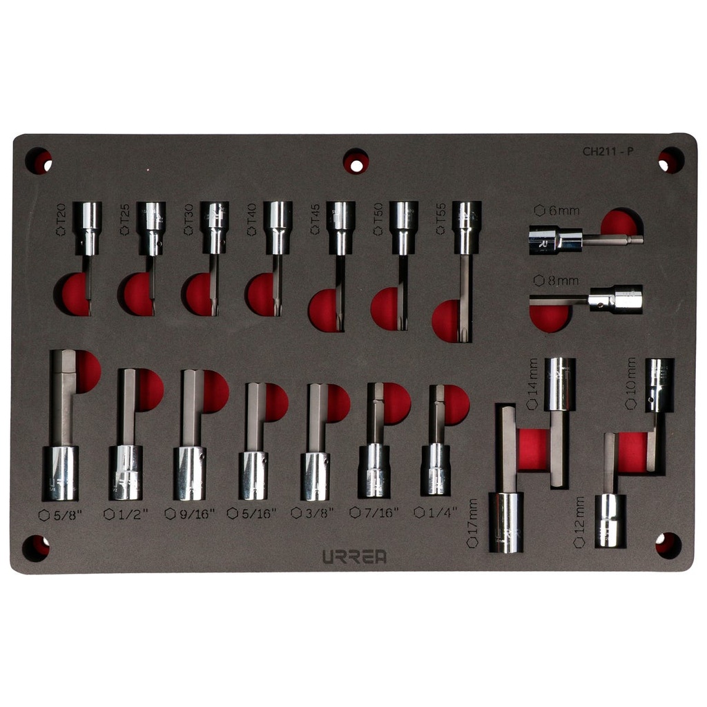 Juego de dados combinados cuadro de 1/2" 20 piezas, CH211P-C Urrea