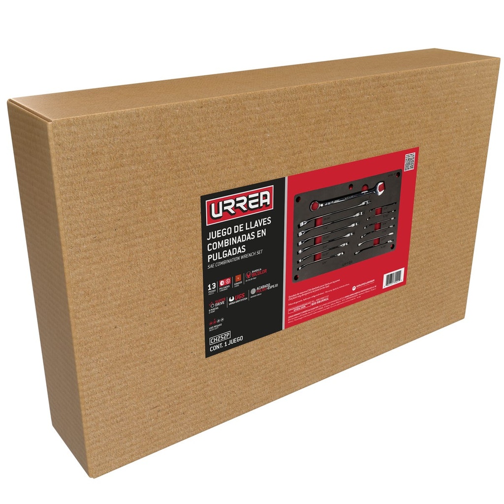 Juego de llaves combinadas pulido espejo en pulgadas 13 piezas, CH252P-C Urrea