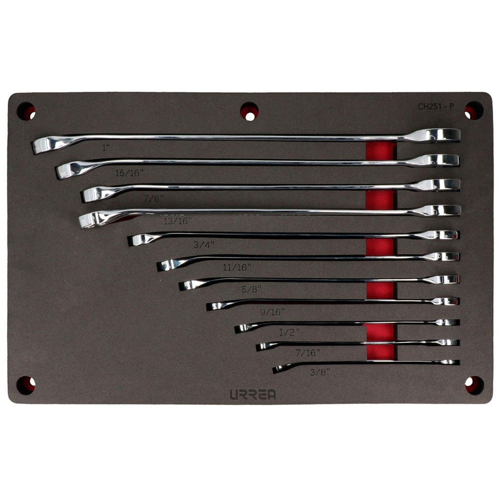 Juego de llaves combinadas pulido espejo extra largas enpulgadas 11 piezas, CH251P-C Urrea
