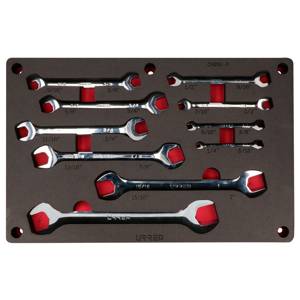 Juego de llaves españolas pulido espejo en pulgadas 10 piezas, CH253P-C Urrea