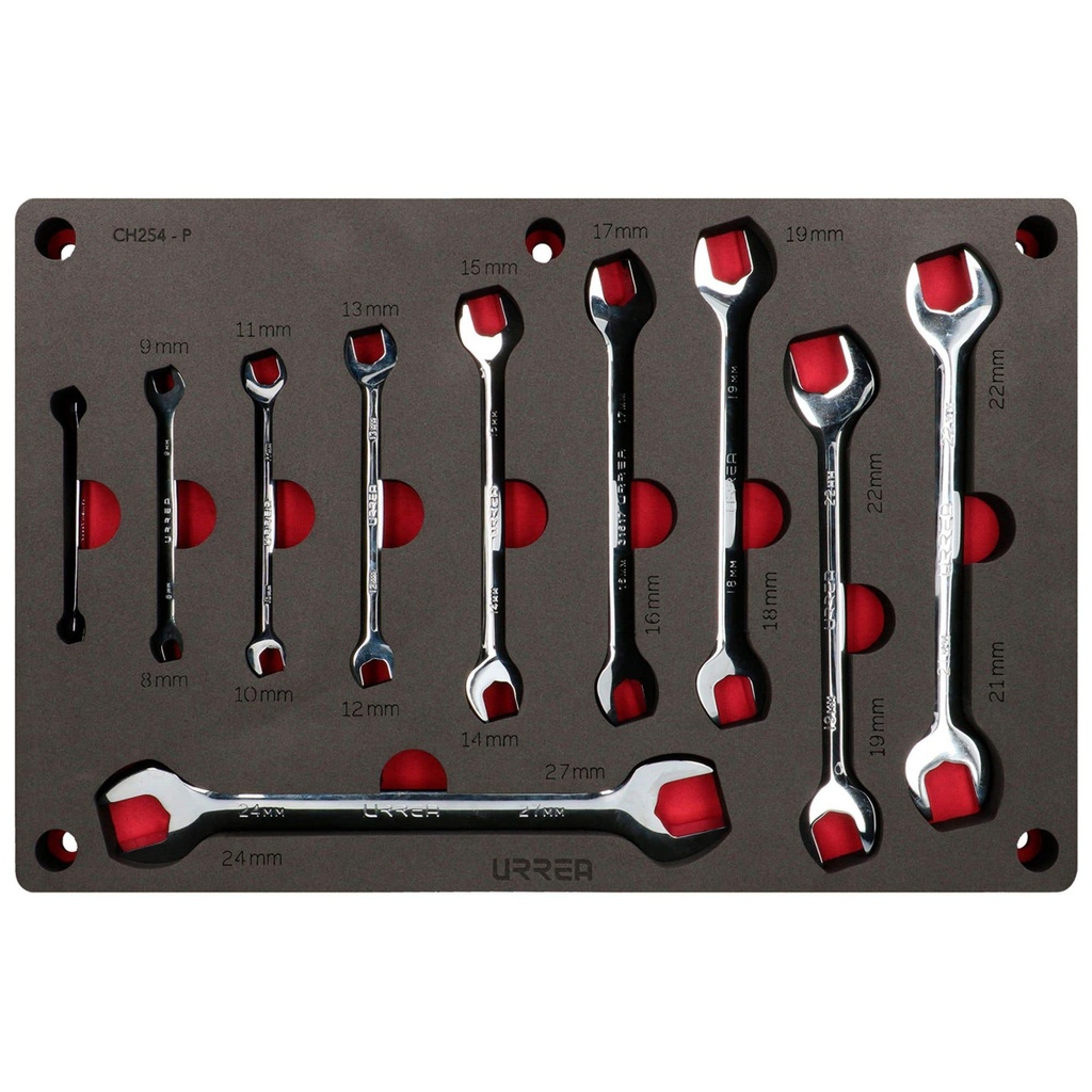 Juego de llaves españolas pulido espejo métricas 10 piezas, CH254P-C Urrea