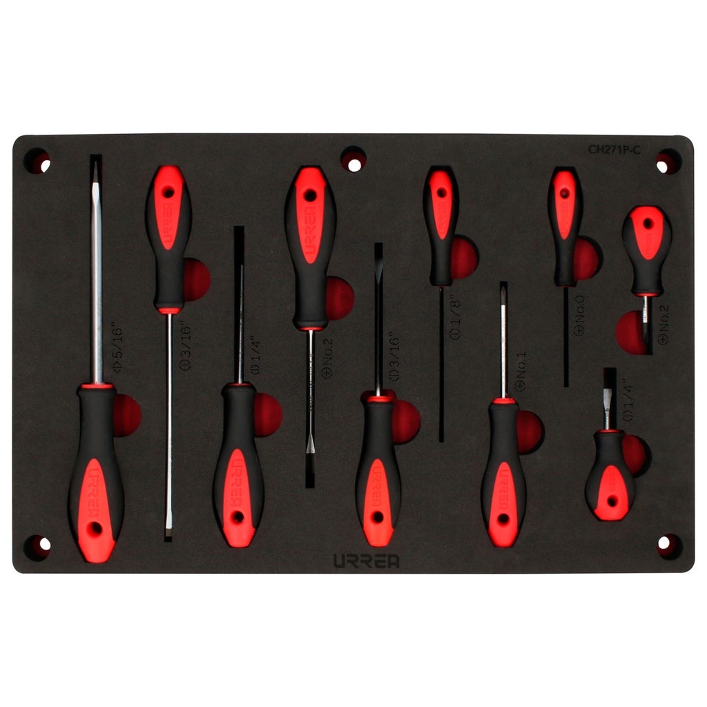 Juego de destornilladores con mango bimaterial combinados 10 piezas, CH271P-C Urrea