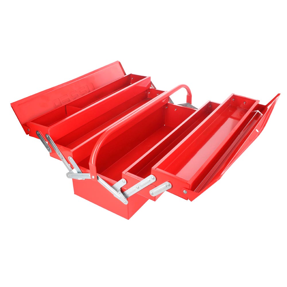Caja portaherramientas metálica tipo acordeón roja 7" x 21" x 8" Urrea