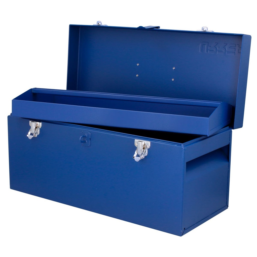 Caja portaherramientas métalica con asa plástica color azul 20" x 8" x 9" Urrea