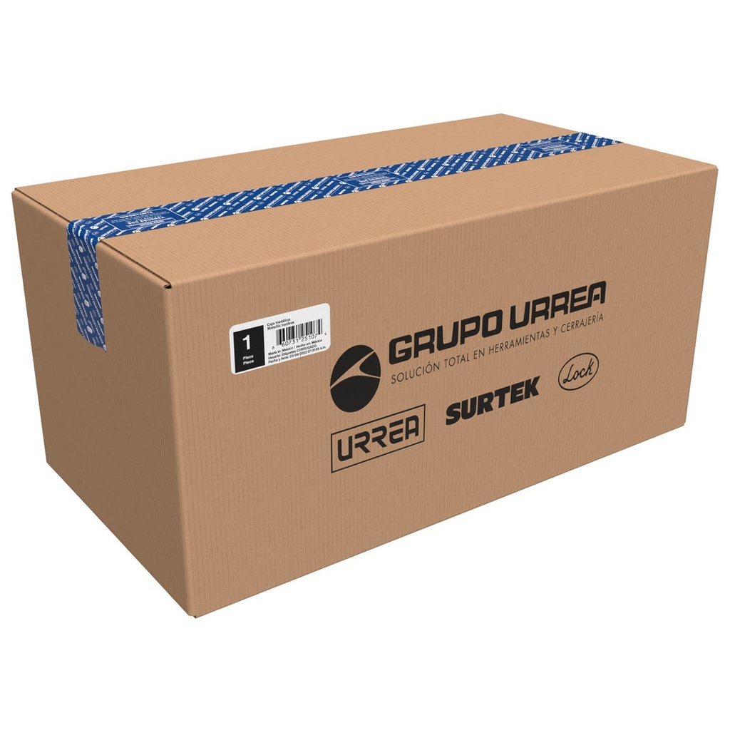 Caja portaherramientas métalica con asa plástica color azul 11" x 6" x 5" Urrea