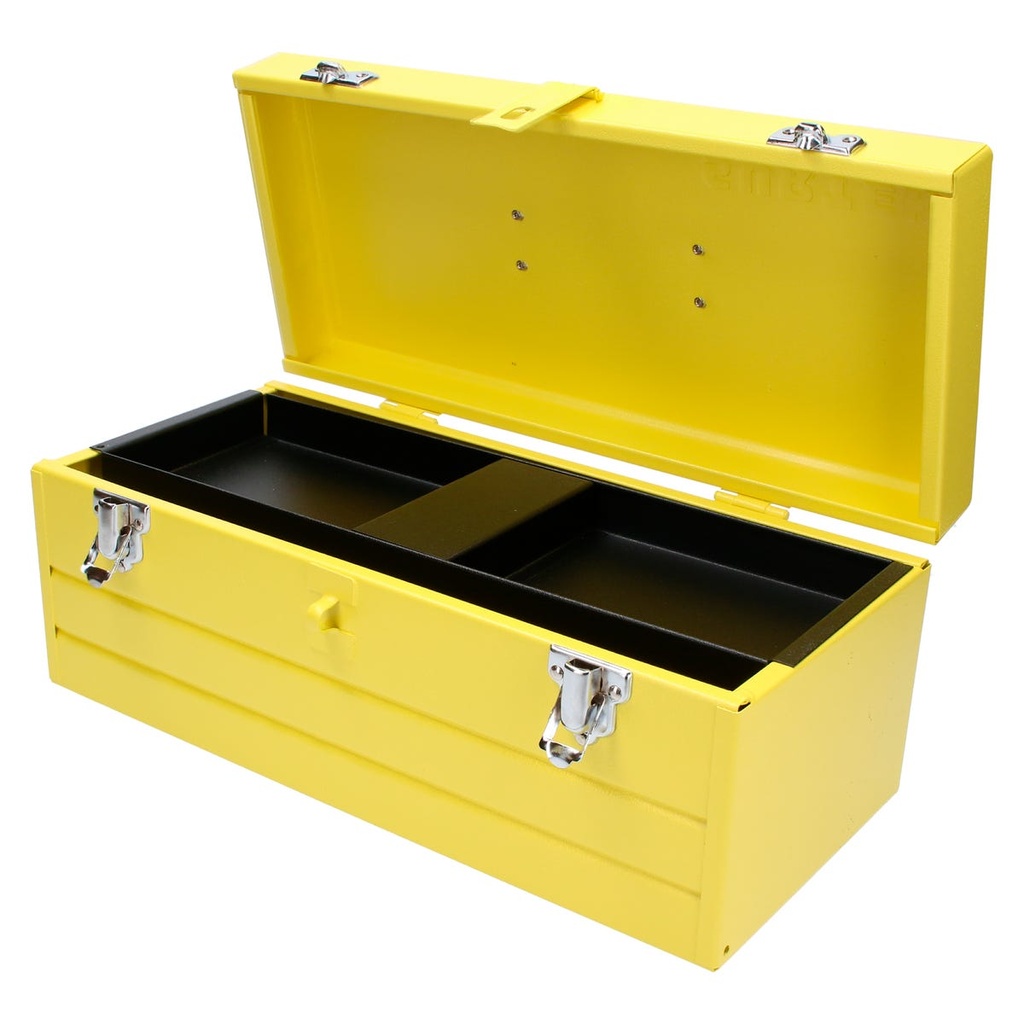 Caja portaherramientas metálica color amarillo con charola 16" x 7" x 6" Surtek