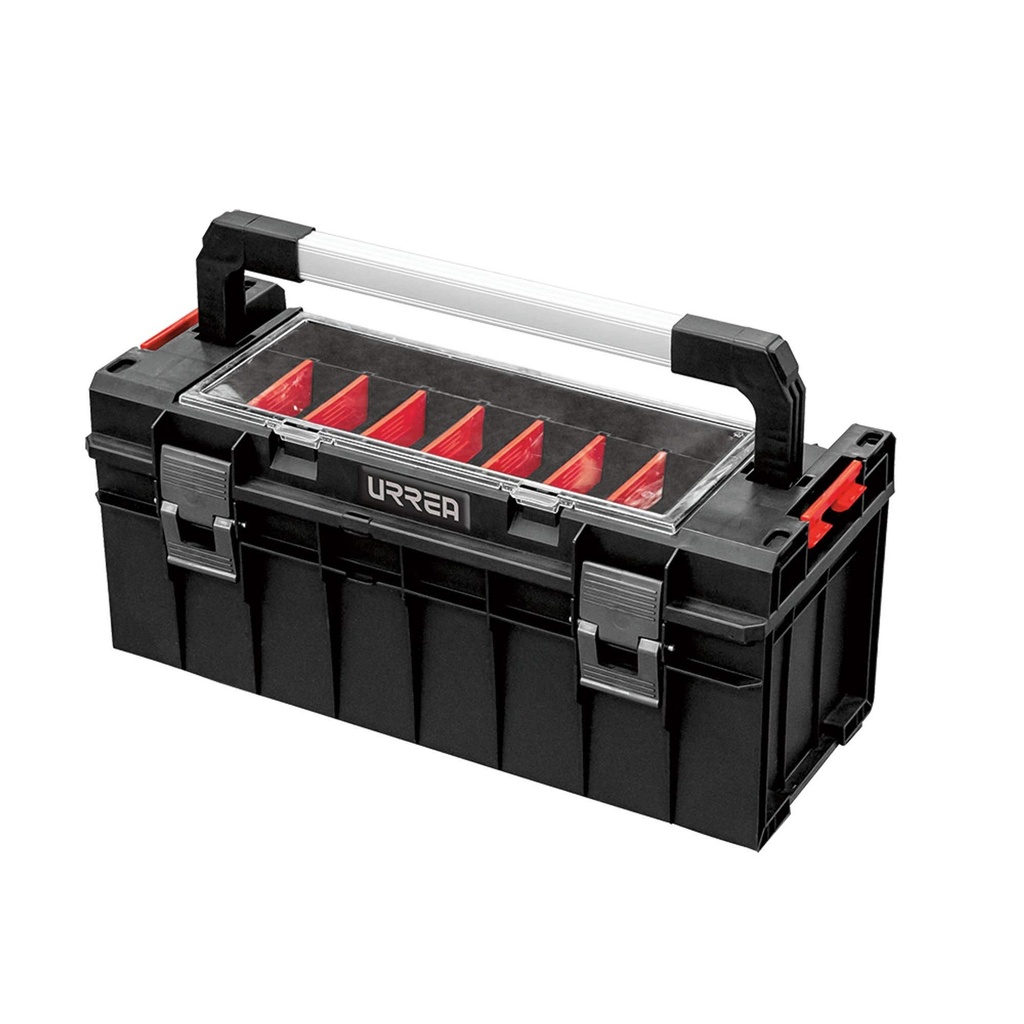 Caja portaherramientas plástica modular con organizador color negro 21"x 10" x 9" Urrea