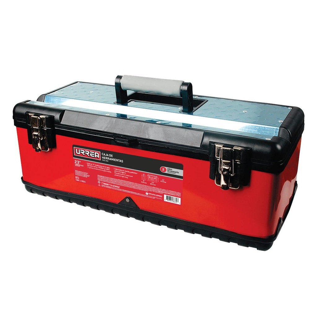 Caja portaherramientas metálica-plástica color rojo/negro 23" x 11" x 8" Urrea