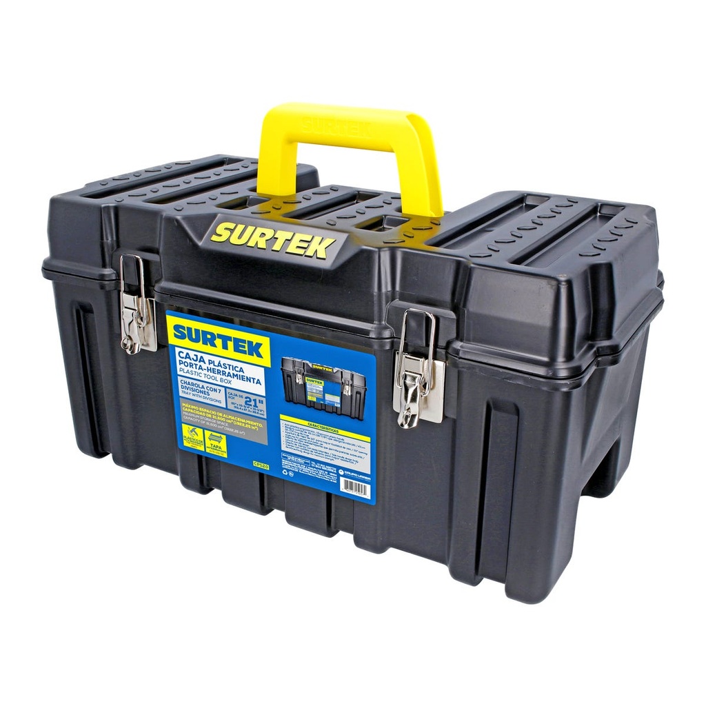 Caja portaherramientas plástica con broches metálicos color negro 21" x 10" x 10" Surtek