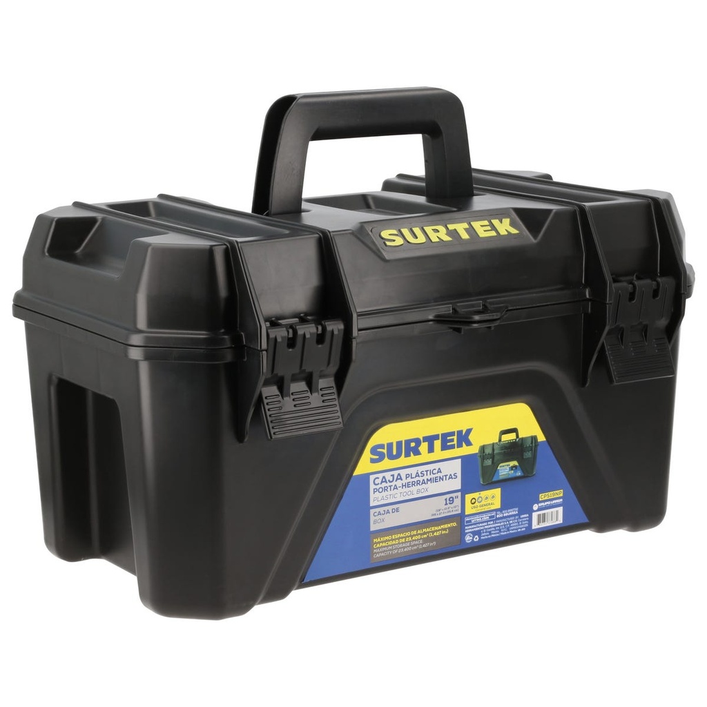 Caja portaherramientas plásticas con broches plásticos negro19" x 10" Surtek