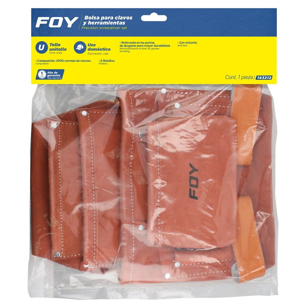 Portaherramientas de carnaza con cinturón, 4 bolsillos Foy