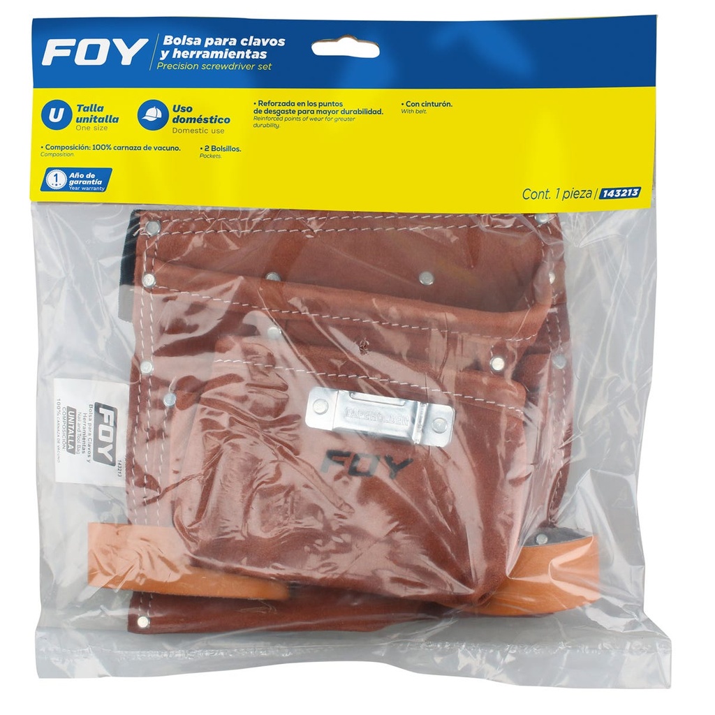 Portaherramientas de carnaza con cinturón, 2 bolsillos Foy