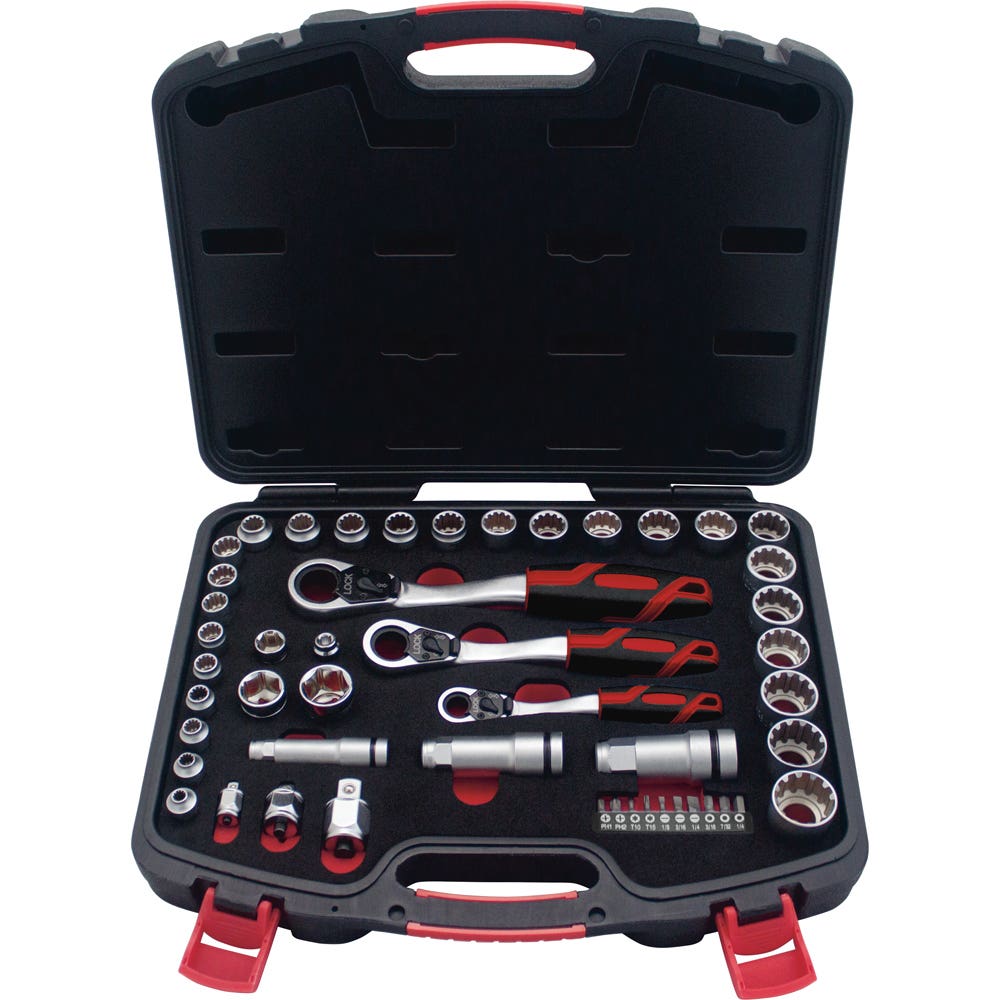 Juego de dados y accesorios cuadro de 1/4", 3/8" y 1/2" Go-Through combinado, 49 piezas Urrea