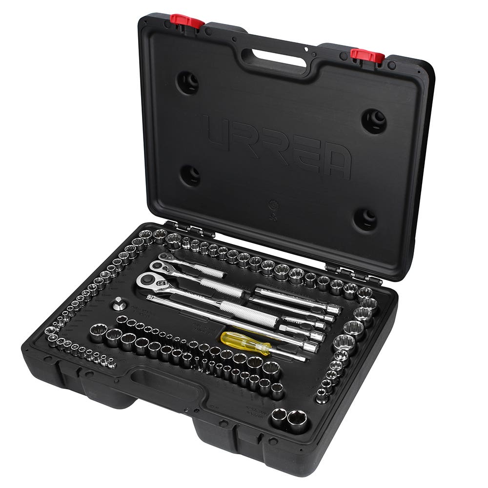 [5447PA] Juego de dados y accesorios cuadro de 1/4", 3/8" y 1/2" combinado, 99 piezas Urrea