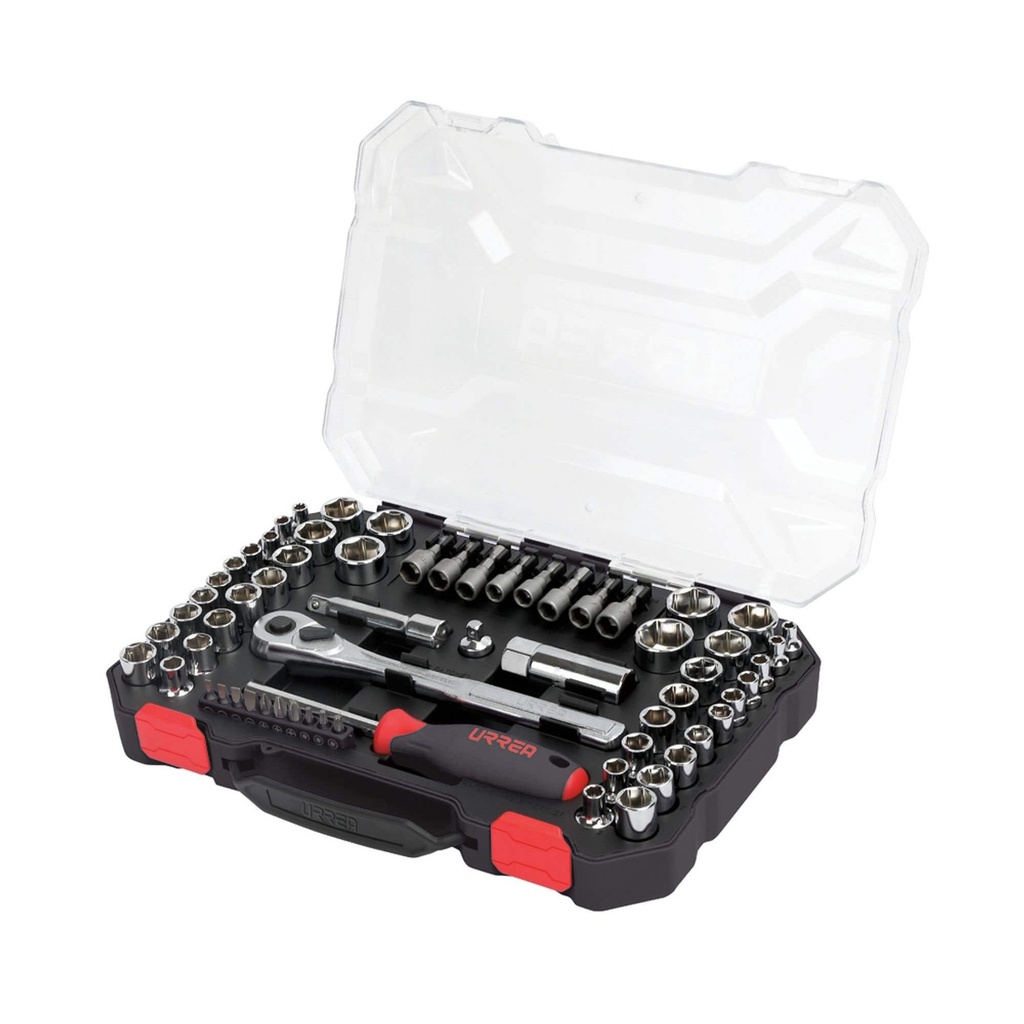 Juego de dados y accesorios cuadro de 1/4" y 3/8" combinado, 63 piezas Urrea
