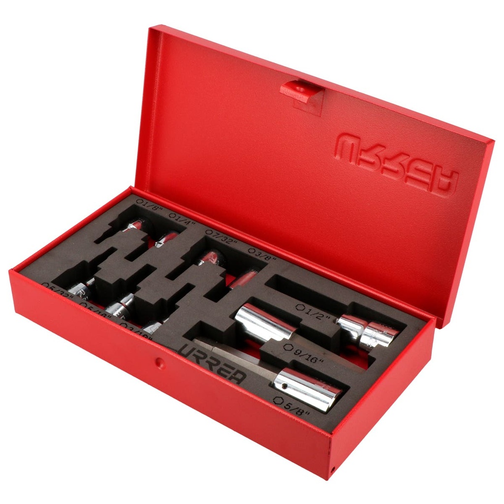 Juego de dados con punta hexagonal en pulgadas cuadro de 3/8" y 1/2", 11 piezas Urrea