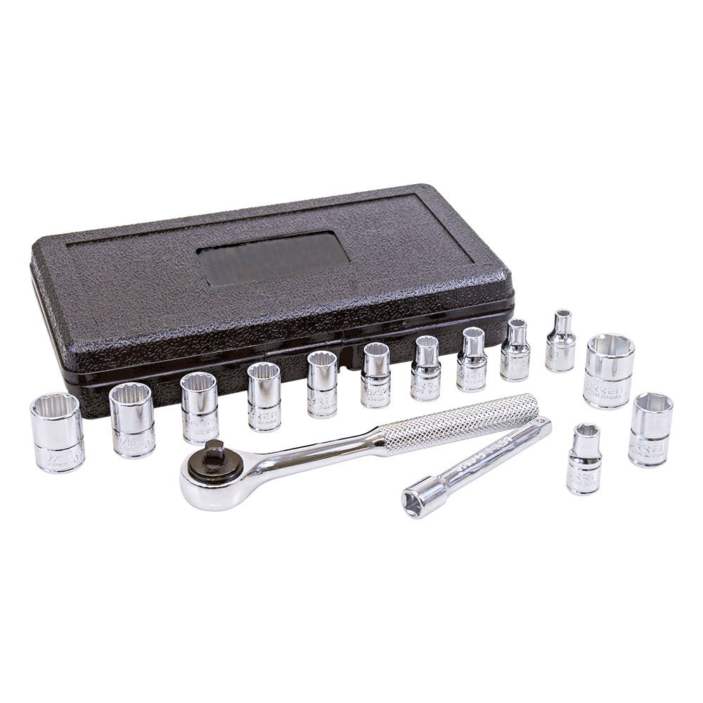 Juego de dados y accesorios cuadro de 1/4" combinado 6 puntas mm, 15 piezas Urrea