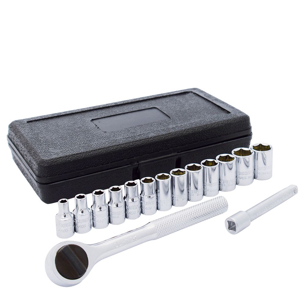 [F4400] Juego de dados y accesorios cuadro de 1/4" combinado de 6mm a 13mm, 15 piezas Surtek