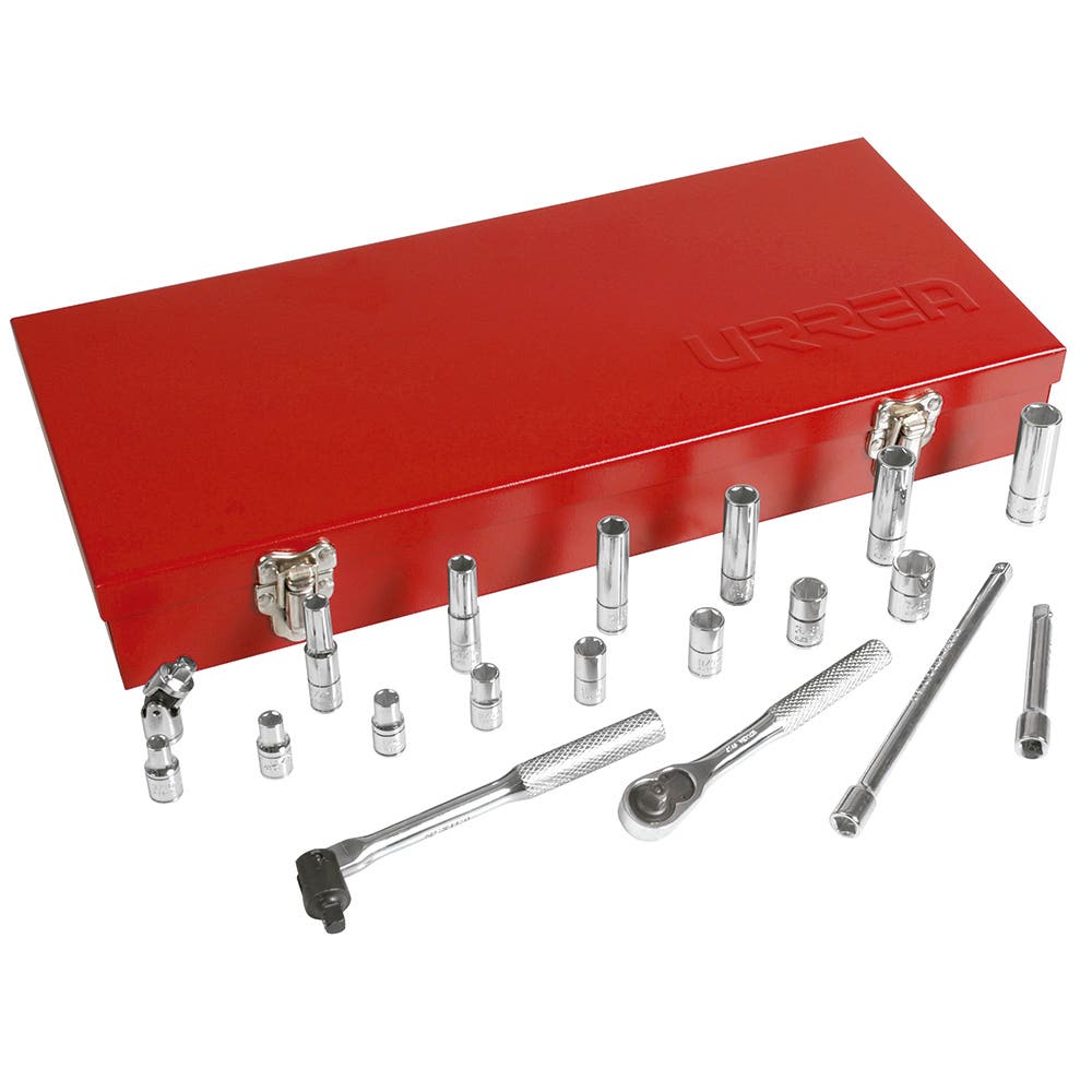 Juego de dados y accesorios cuadro de 1/4" en pulgadas, 20 piezas Urrea