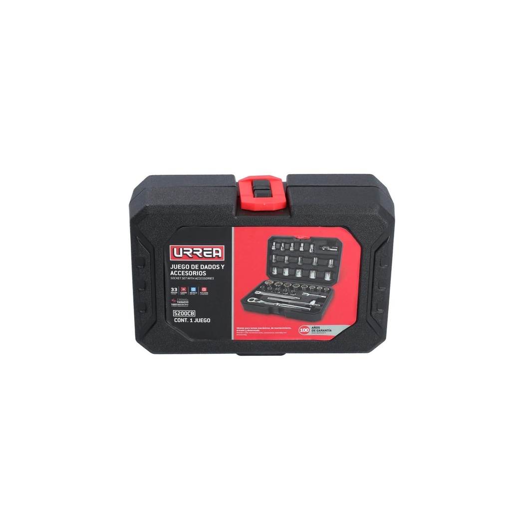 Juego de dados y accesorios cuadro de 3/8" combinado, 33 piezas Urrea