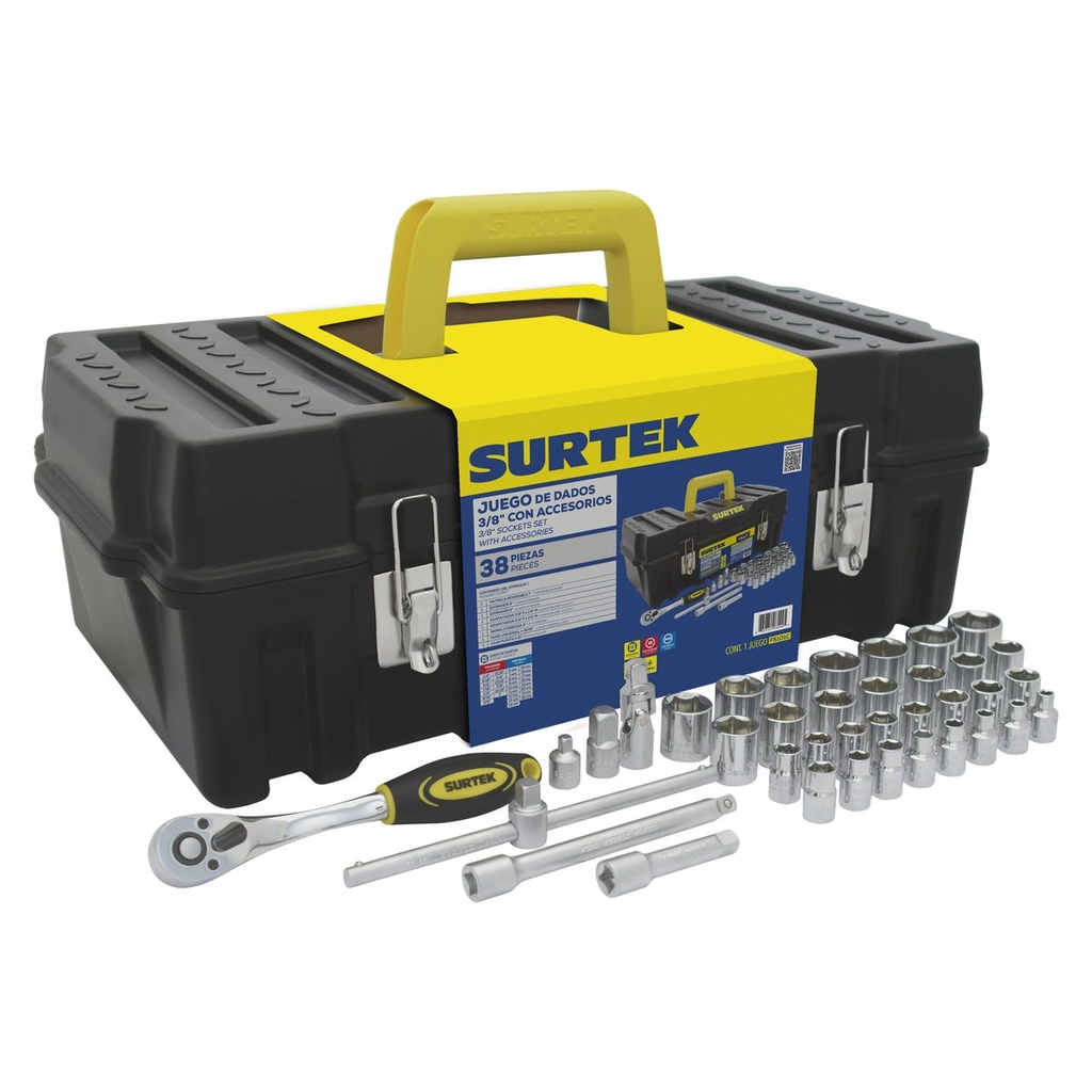 Juego de dados y accesorios cuadro de 3/8" combinado, 38 piezas Surtek