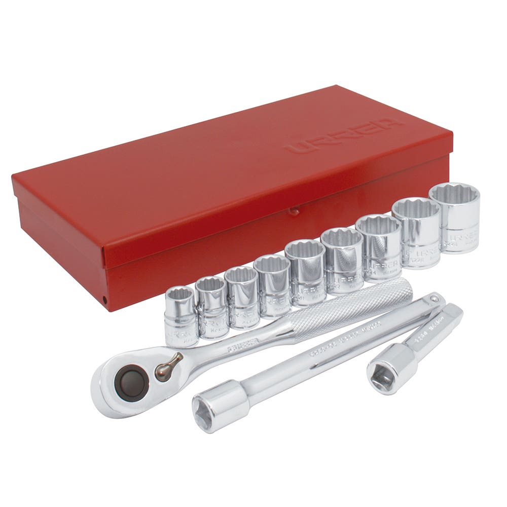 Juego de dados y accesorios cuadro de 3/8" en pulgadas 12 puntas , 13 piezas Urrea