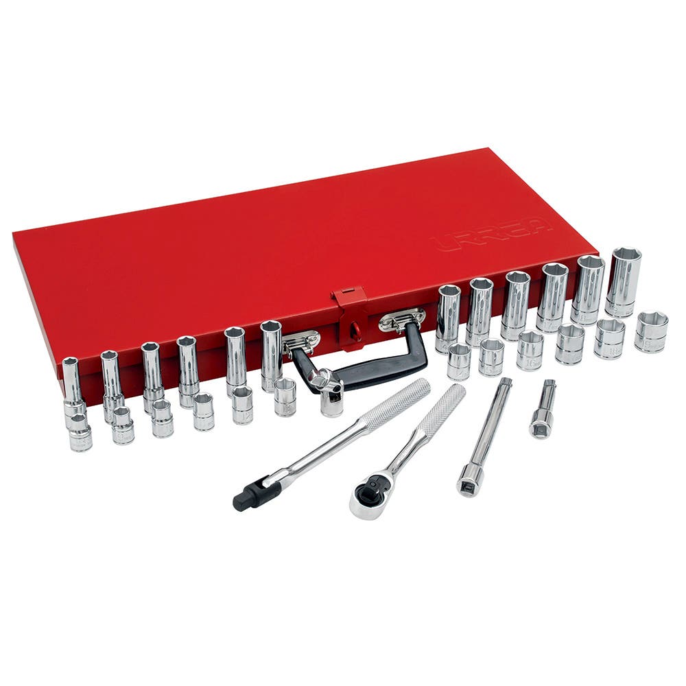 Juego de dados y accesorios cuadro de 3/8" métrico 6 puntas, 30 piezas Urrea