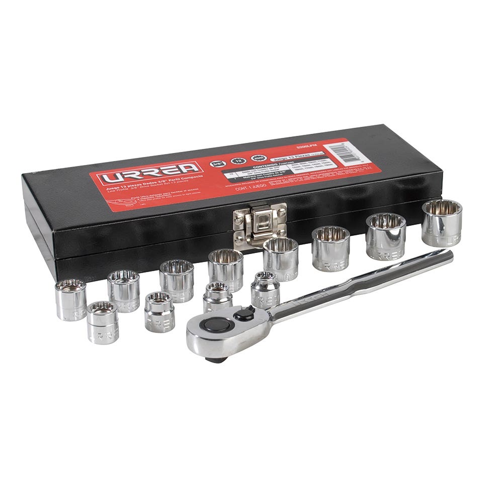 Juego de dados y accesorios cuadro de 3/8" métrico, 13 piezas Urrea
