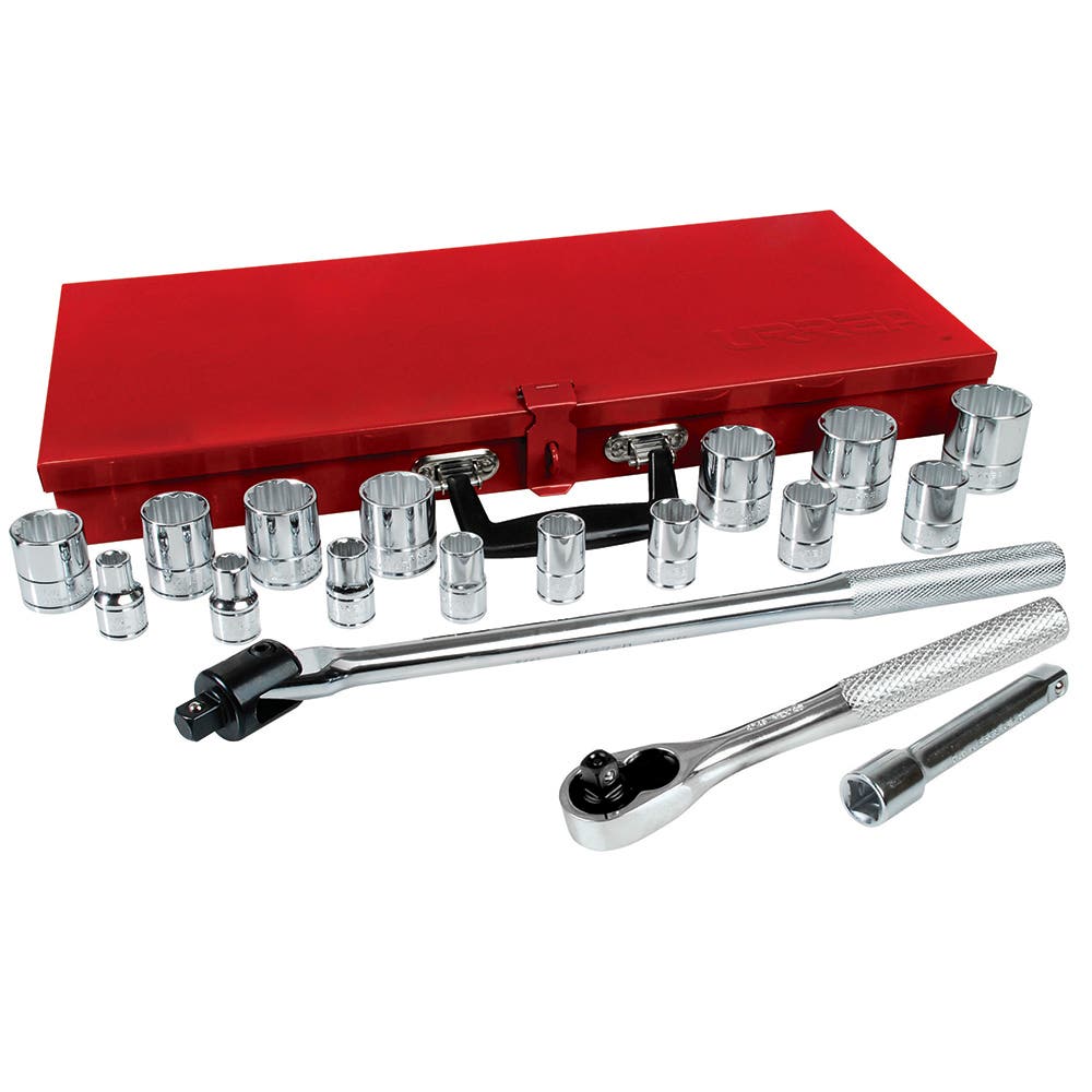 Juego de dados y accesorios cuadro de 1/2" en pulgadas 12 puntas, 19 piezas Urrea