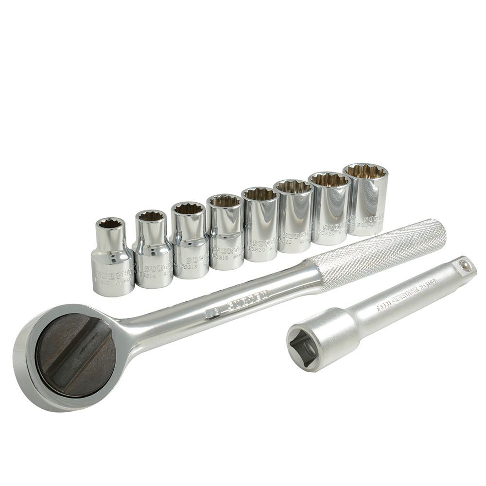 Juego de dados y accesorios cuadro de 1/2" en pulgadas, 10 piezas Surtek